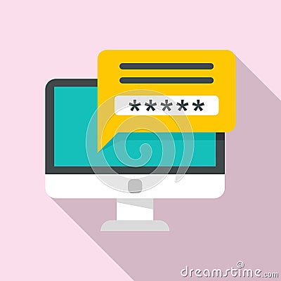 Secured computer password icon, flat style Vector Illustration