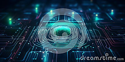 Securing Access Control with Digital Fingerprint Biometric Scan within Code Matrix. Concept Stock Photo