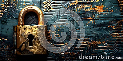 Securing Data: Exploring Digital Security with Padlock Login Credentials and Protected Network Stock Photo