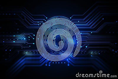 Securing Digital Identity: Abstract cyber security fingerprint, Generative AI Stock Photo