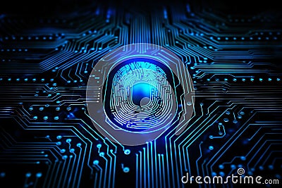 Securing Digital Identity: Abstract cyber security fingerprint, Generative AI Stock Photo