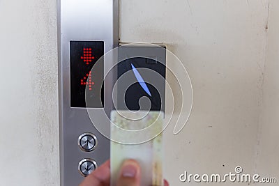 Securing lift or elevator access control. elevator access control, Stock Photo