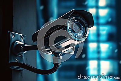 Securing the Urban Landscape Modern City Surveillance Camera Keeping Watch. created with Generative AI Stock Photo