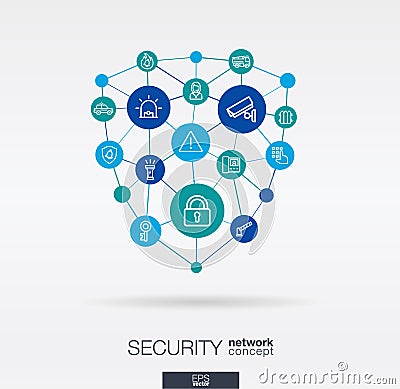 Security, access control integrated thin line icons. Digital neural network concept. Vector Illustration