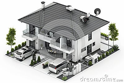 Security alarm systems manage home safety with tech-based remote controls, integrating protective camera scenarios with smart devi Cartoon Illustration