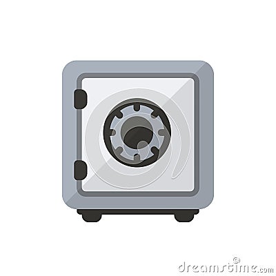 Security bank metal safe in trendy flat style isolated. Closed safe isolated Illustration. Vector Illustration