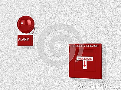 Security breach warning siren and alarm switch Cartoon Illustration