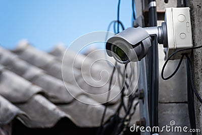 Security Camera CCTV guard on the roof. Stock Photo