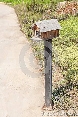 Security camera CCTV in small country barn model near entrance s Stock Photo