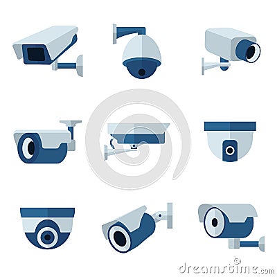 Security camera, CCTV vector flat icons set Vector Illustration