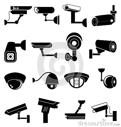 Security camera icons set Vector Illustration