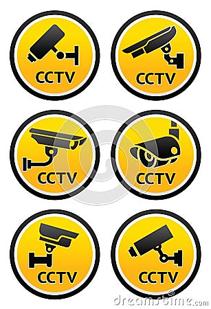 Security camera pictogram, set CCTV round signs Vector Illustration