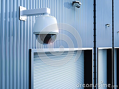 Security camera in warehouse Stock Photo