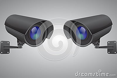 Security cameras. Black CCTV surveillance system on gray background Vector Illustration