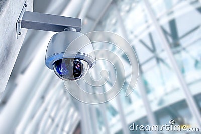Security CCTV camera in office building Stock Photo