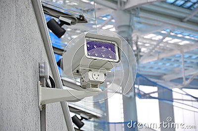 Security CCTV IR camera on the building, CCTV mounted on the wall Stock Photo