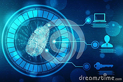 Fingerprint Scanning on digital screen, Security background Stock Photo