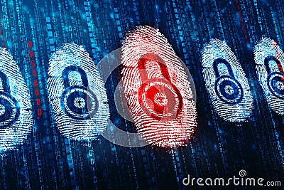 Fingerprint Scanning on digital screen, Security background Stock Photo