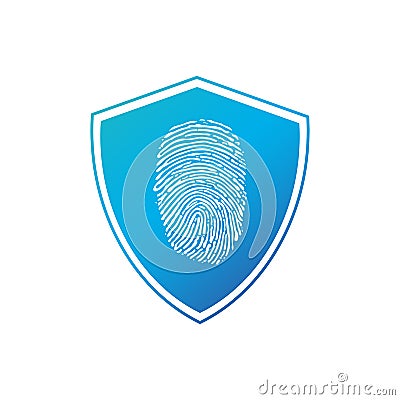 Security concept icon. Fingerprint shield business safety company emblem. Vector illustration isolated on white background Cartoon Illustration