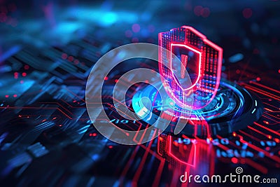 Security concept, lock shield on digital screen, cyber security, internet security AI Generated Stock Photo