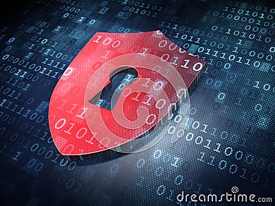 Security concept: Red Shield With Keyhole on digital background Stock Photo