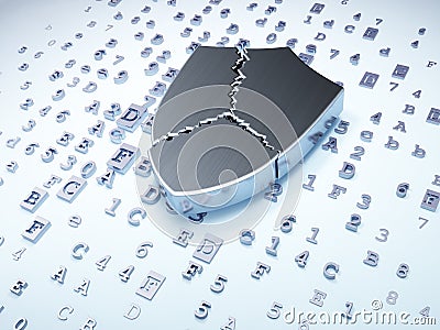Security concept: silver broken shield on digital background Stock Photo