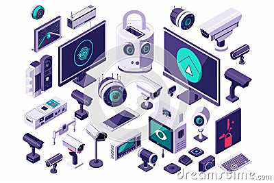 Security configurations for IoT systems ensure scalable camera security, integrating efficient video technology with surveillance Cartoon Illustration