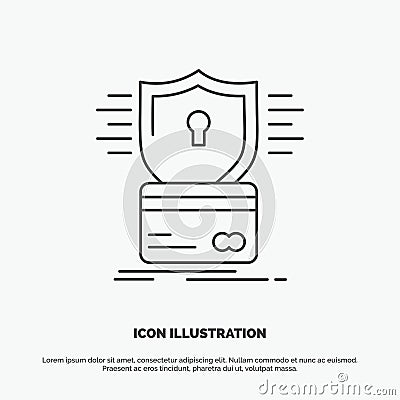 security, credit card, card, hacking, hack Icon. Line vector gray symbol for UI and UX, website or mobile application Vector Illustration