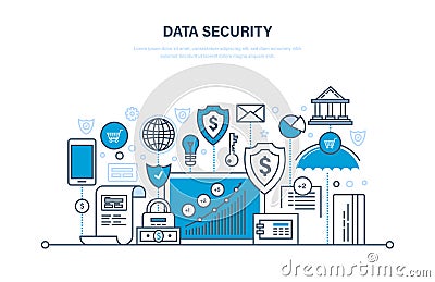 Security, data integrity, protection, security deposits, payments, guarantee integrity information. Vector Illustration