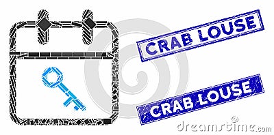 Security Day Mosaic and Grunge Rectangle Crab Louse Stamp Seals Vector Illustration