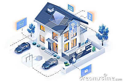 Security defense with camera monitoring features depth of field, smart alerts, and privacy through protective network interface co Cartoon Illustration