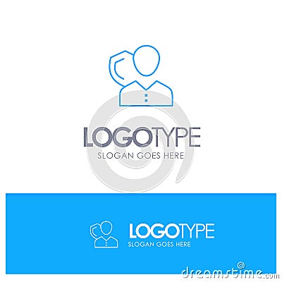 Security, Employee, Insurance, Person, Personal, Protection, Shield Blue outLine Logo with place for tagline Vector Illustration