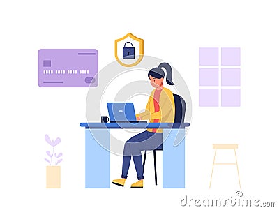 Security financial concept internet banking on laptop Vector Illustration