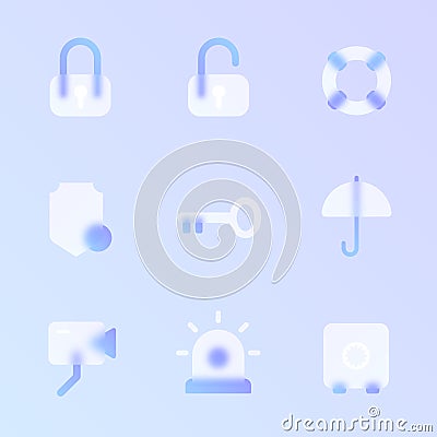 security glass morphism trendy style icon set Vector Illustration