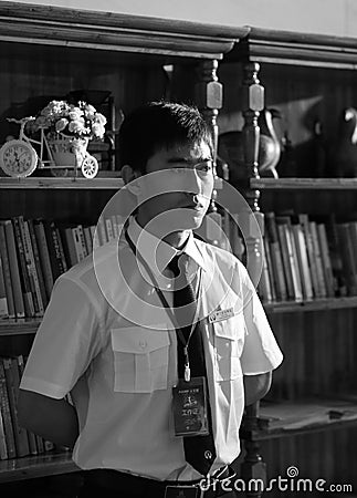 Security guard black and white image Editorial Stock Photo
