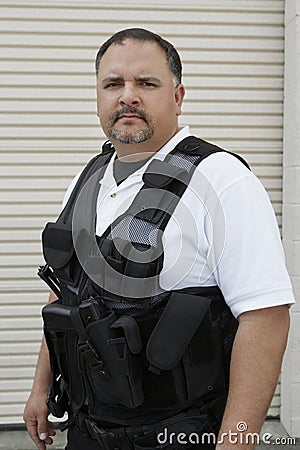 Security Guard In Bulletproof Vest Stock Photo