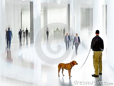 Security guard with a dog in the business center Editorial Stock Photo