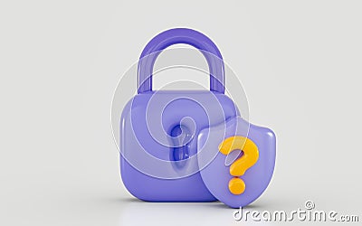 Security guard lock shield question mark icon 3d render concept Stock Photo