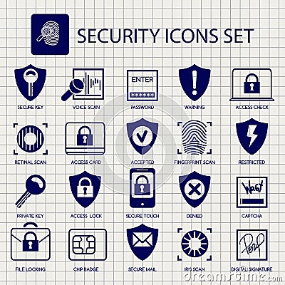 Security icons on notebook page Vector Illustration