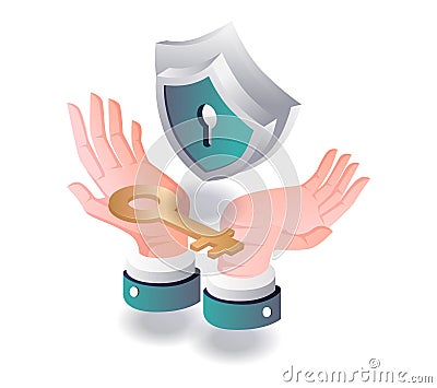 Security keys in our hands a symbol of protection Cartoon Illustration