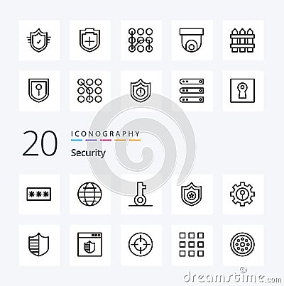 20 Security Line icon Pack like lock shield world sheriff security Vector Illustration