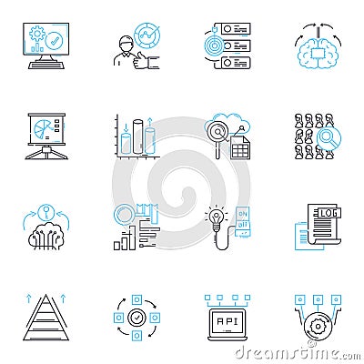 IT security linear icons set. Encryption, Firewall, Malware, Passwords, Phishing, Cybercrime, Vulnerability line vector Vector Illustration
