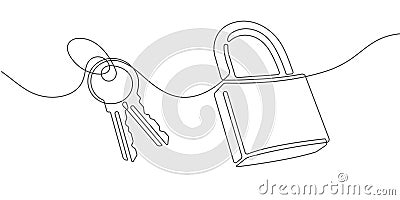 Security lock. Keys. Protection of data, information, website.Continuous line drawing of padlock.Vector illustration Stock Photo