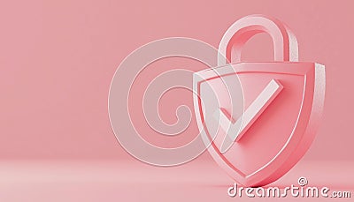 Security Lock With Shield And Check Mark: Symbolizing Data Protection, Safety, Encryption, And Privacy. High-Quality 3d Stock Photo