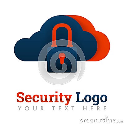 Security logo template for cloud storage, secure storage, database protection, hosting, internet industry, technology, data securi Vector Illustration