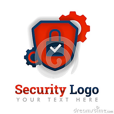 Security logo template with lock, checklist, shield and gear. for construction, delivery, software, e-commerce, machine and autom Vector Illustration