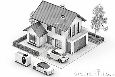 Security management enhanced by powerful Wi-Fi and network automation oversee camera coverage and alarms remotely. Cartoon Illustration