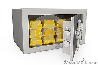 Security metal safe with golden bars Stock Photo