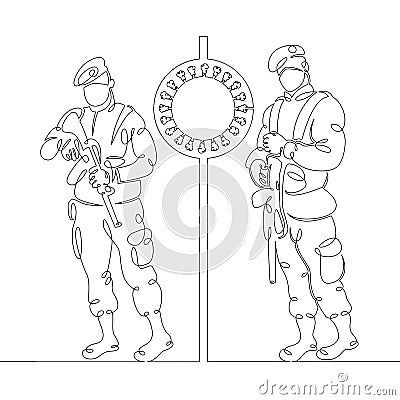 Security military control roadblock checkpoint Cartoon Illustration
