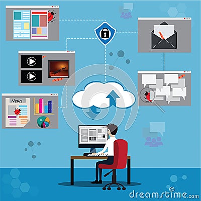 Security network concept,virus computer lurk in web - vector Vector Illustration